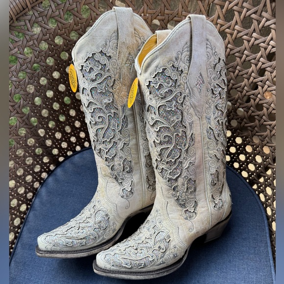 CORRAL WOMEN'S WHITE GLITTER INLAY WESTERN BOOTS 7.5 - Picture 3 of 7
